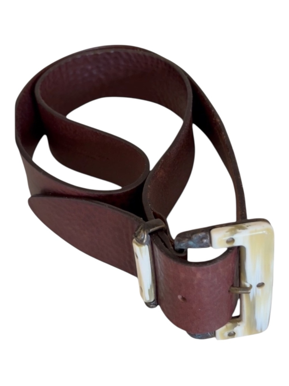 FRANCESO BOJOLA FIRENZE Vintage Leather Belt Brown Enhanced Resin Buckle L/XL